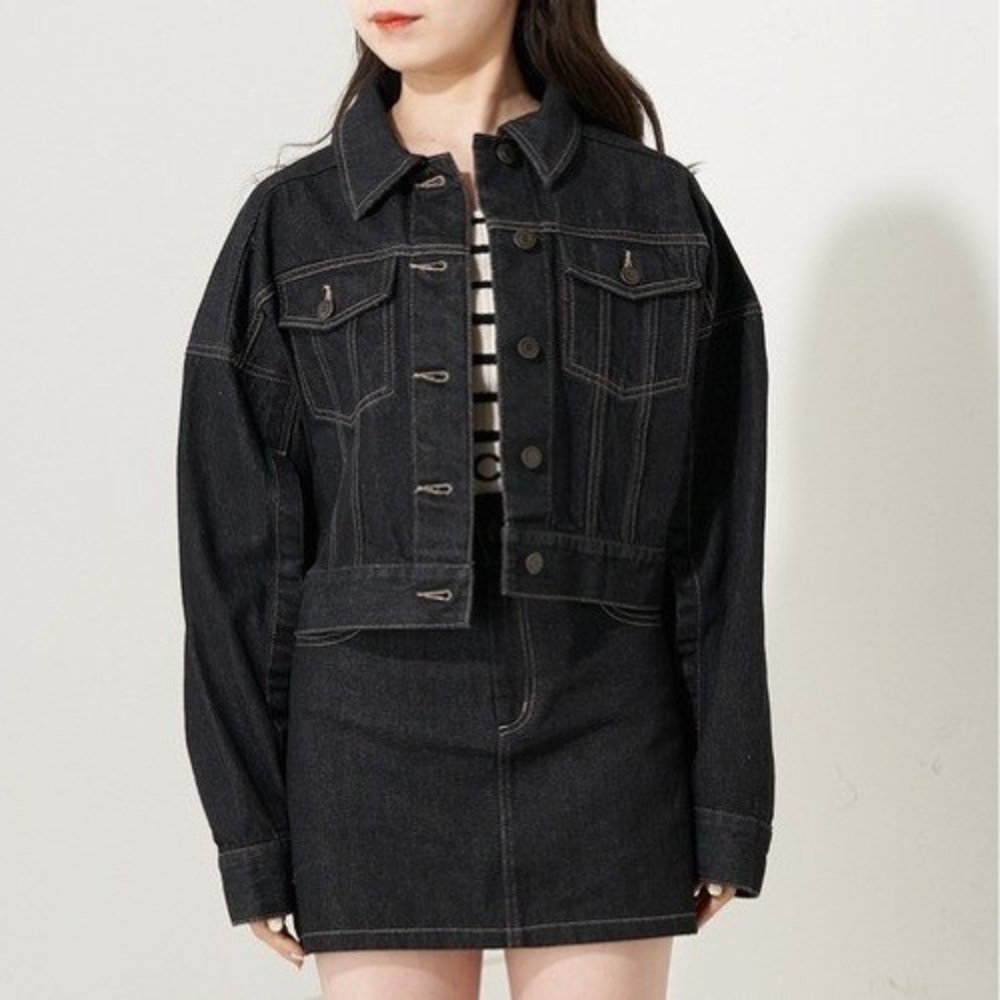 Chico Cropped Convertible Denim Cape Jacket Dark Wash Black Size F - Picture 2 of 13